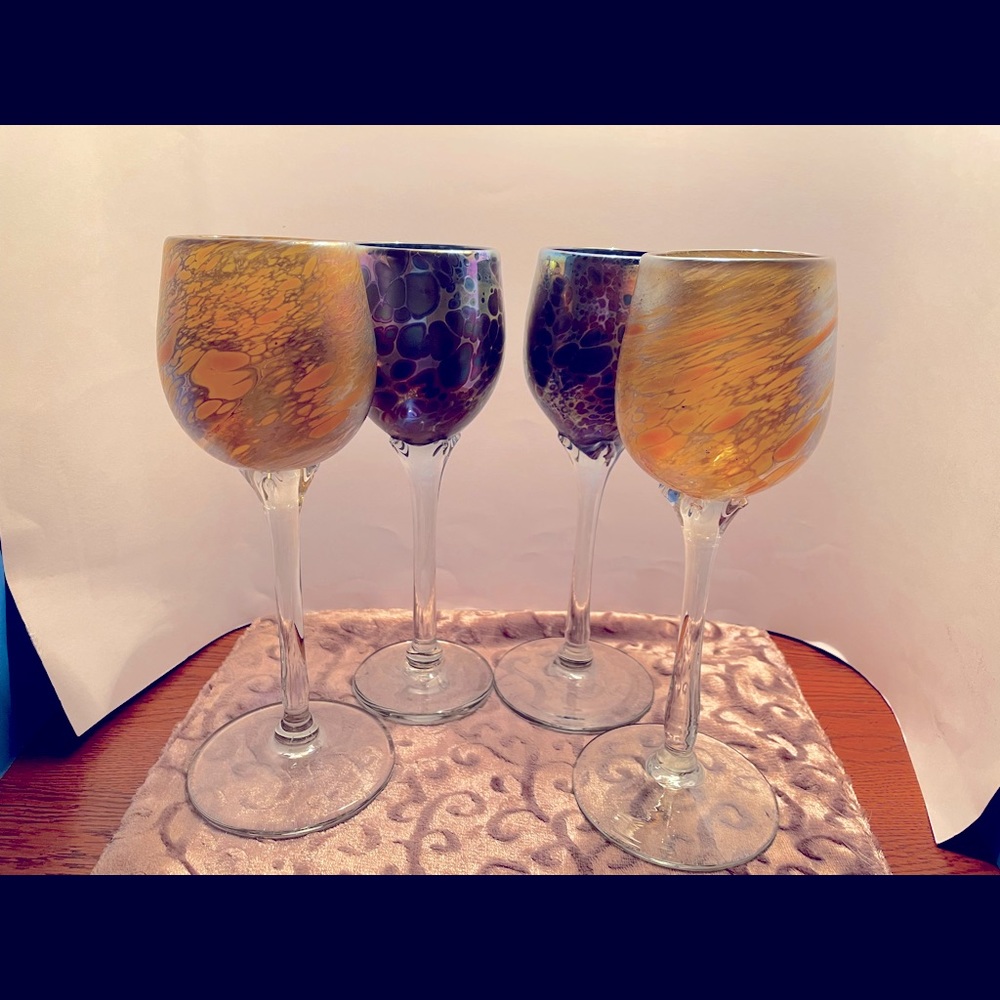Vintage signed original hand blown wine glasses